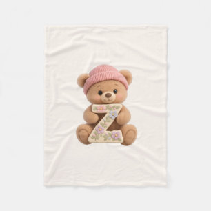 Cute Teddy Bear Initial Z Baby Girl Blanket