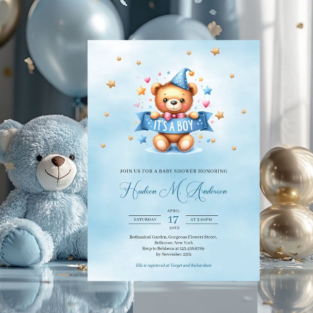 Cute teddy bear it's a boy baby shower invitation (it's a boy baby shower invitation with teddy bear)
