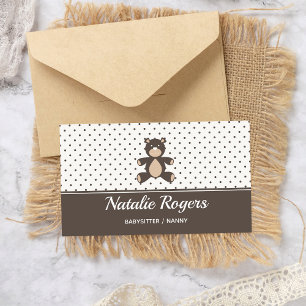 Cute Teddy Bear Kids Babysitter Professional Brown Business Card