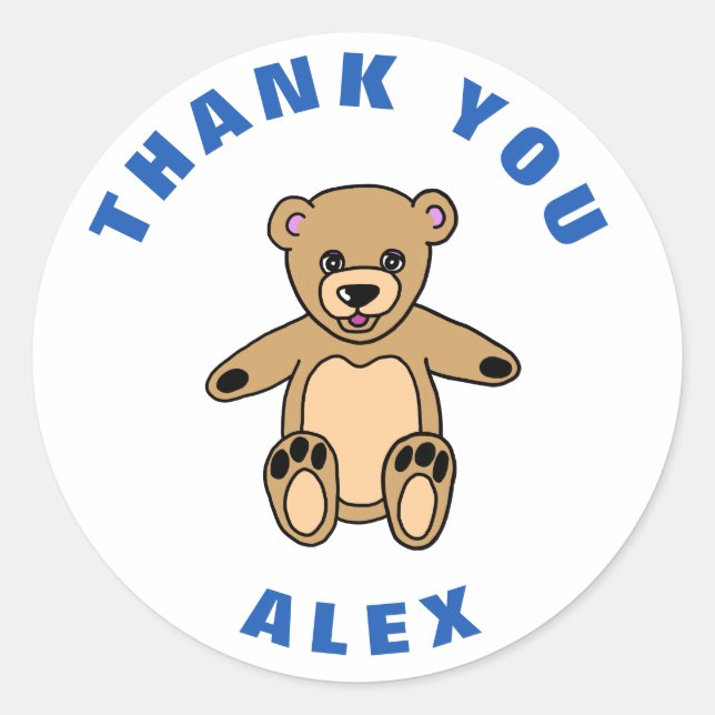 Cute Teddy Bear Kids Birthday Thank You Classic Round Sticker (Front)