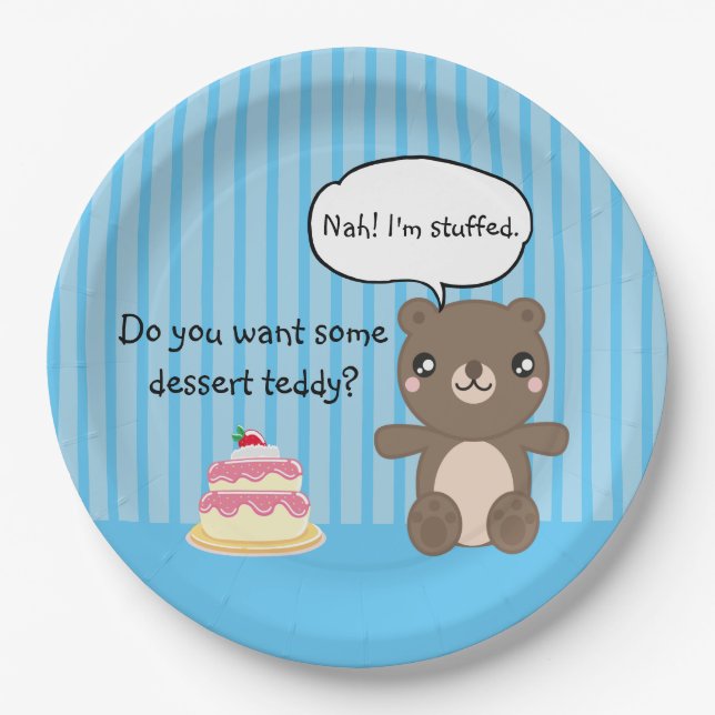 Cute Teddy Bear Kids Funny Joke  Paper Plate (Front)