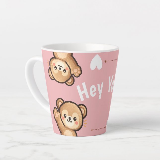 Cute Teddy Bear Latte Mug –Hey You Pink Kawaii Mug (Left Angle)