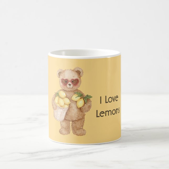 Cute Teddy Bear Lemons Heart Glasses   Coffee Mug (Center)
