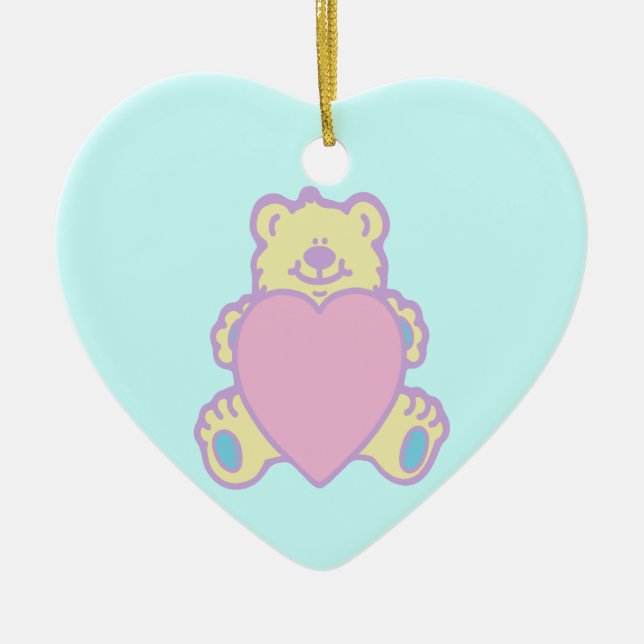 Cute Teddy Bear Love Heart Ceramic Tree Decoration (Front)