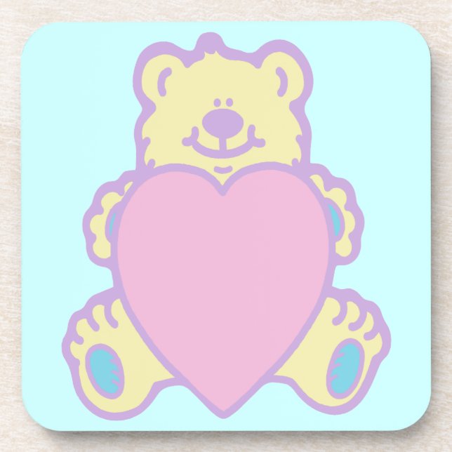 Cute Teddy Bear Love Heart Coaster (Front)