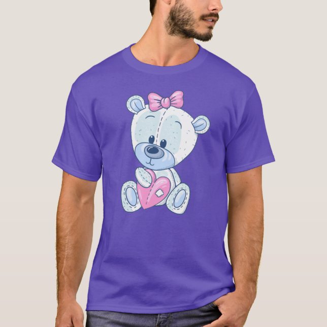 Cute Teddy Bear Love Heart T-Shirt (Front)