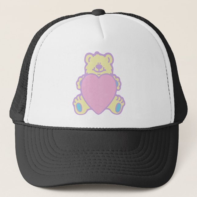 Cute Teddy Bear Love Heart Trucker Hat (Front)