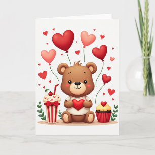 Cute Teddy Bear Love Hearts Card