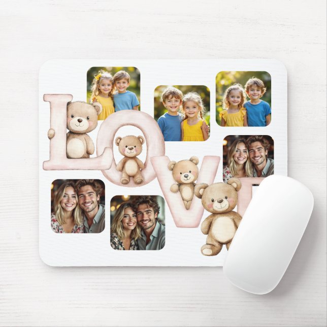 Cute Teddy Bear "LOVE" Photo Display Mouse Pad (With Mouse)