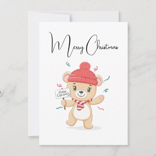  Cute Teddy Bear Merry Christmas Card (Front)