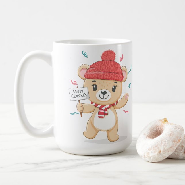 Cute Teddy Bear Merry Christmas  Coffee Mug (With Donut)