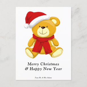 Cute Teddy Bear Merry Christmas Holiday Postcard
