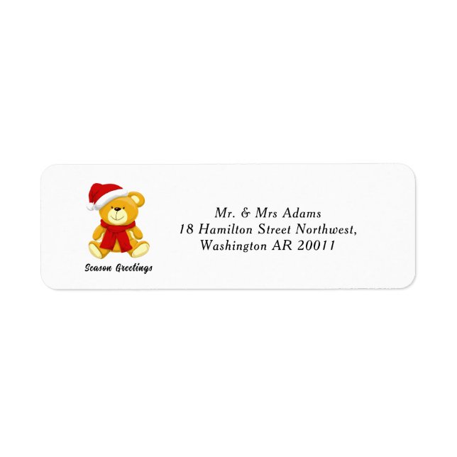 Cute Teddy Bear  Merry Christmas Return Address  Label (Front)