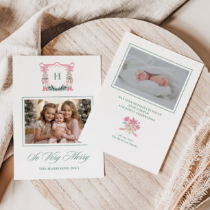 Cute Teddy Bear Monogram Crest Holiday Card