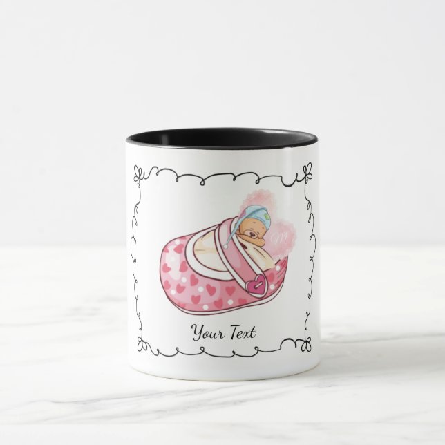 Cute Teddy Bear Monogram Name Mug (Center)