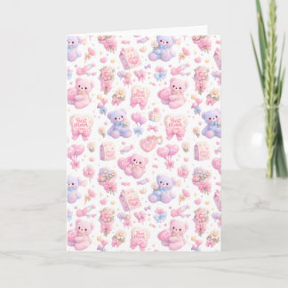 Cute Teddy Bear Mum Clipart Bundle | Pastel Waterc Card