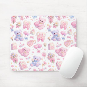 Cute Teddy Bear Mum Clipart Bundle Pastel Waterc Mouse Pad