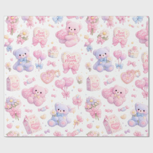 Cute Teddy Bear Mum Clipart Bundle Pastel Waterc Wrapping Paper