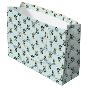 Cute Teddy Bear on a Cloud Blue PJs Large Gift Bag