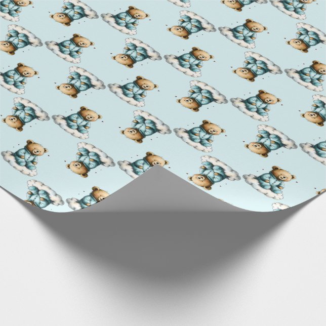 Cute Teddy Bear on a Cloud Blue PJs Wrapping Paper (Corner)