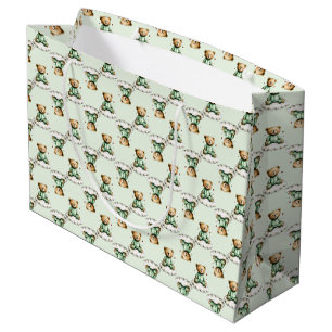 Cute Teddy Bear on a Cloud Green PJs Large Gift Bag