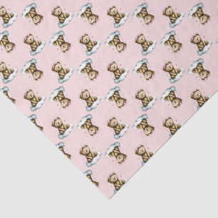Cute Teddy Bear on a Cloud Pink Hair Bow Tissue Paper