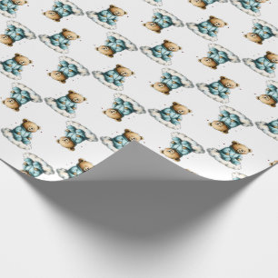 Cute Teddy Bear on a Fluffy Cloud Blue PJs Wrapping Paper