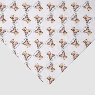 Cute Teddy Bear on a Fluffy Cloud Pink PJs Tissue Paper
