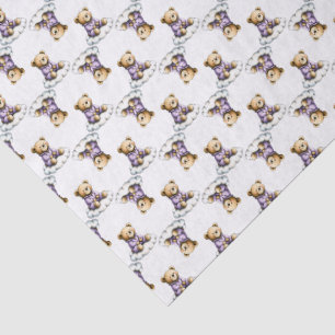 Cute Teddy Bear on a Fluffy Cloud Purple PJs Tissue Paper