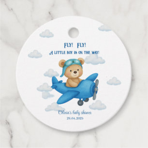 Cute Teddy Bear on Aeroplane Baby Shower Favour Ta Tags