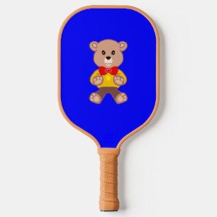 Cute Teddy Bear on Blue Pickleball Paddle