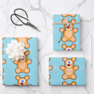 cute teddy bear on blue wrapping paper sheet