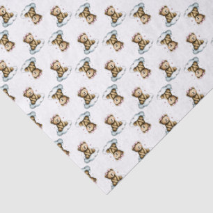 Cute Teddy Bear on Fluffy Cloud Pink Hair Bow Tissue Paper