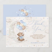 Cute Teddy Bear on Moon with Blue Brown Balloons