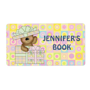 Cute Teddy Bear on pastel background book plate