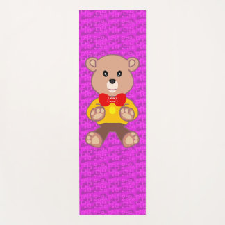 Cute Teddy Bear on Pink Geometric  Yoga Mat