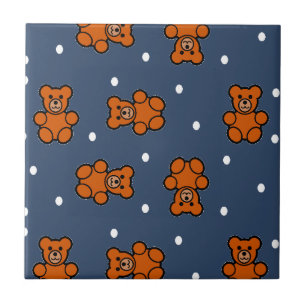 Cute teddy bear on polka dot ceramic tile