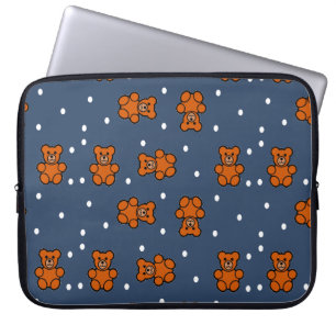 Cute teddy bear on polka dot laptop sleeve