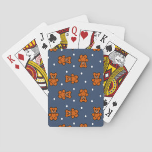 Cute teddy bear on polka dot playing cards