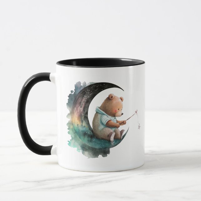 Cute Teddy Bear on the Moon, Plush Cartoon Bear Mug (Left)
