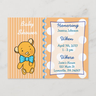 Cute Teddy Bear Orange Baby Shower Invitation Postcard