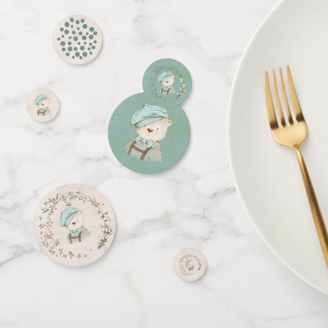 Cute Teddy Bear Overalls Hat Polka Dot Floral Confetti (Group)