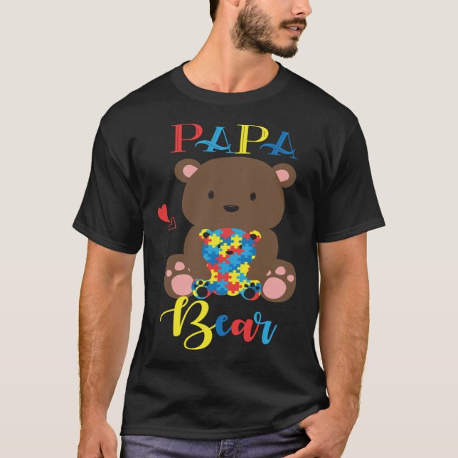Cute Teddy Bear  PaPa Bear Autism Father Puzzle Ba T-Shirt (Front)