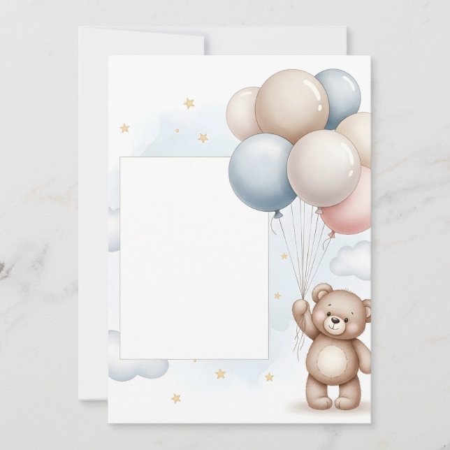 Cute Teddy Bear Pastel Balloons Invitation Frame (Front)