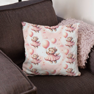 Cute Teddy Bear Pastel Pink Watercolor Cushion