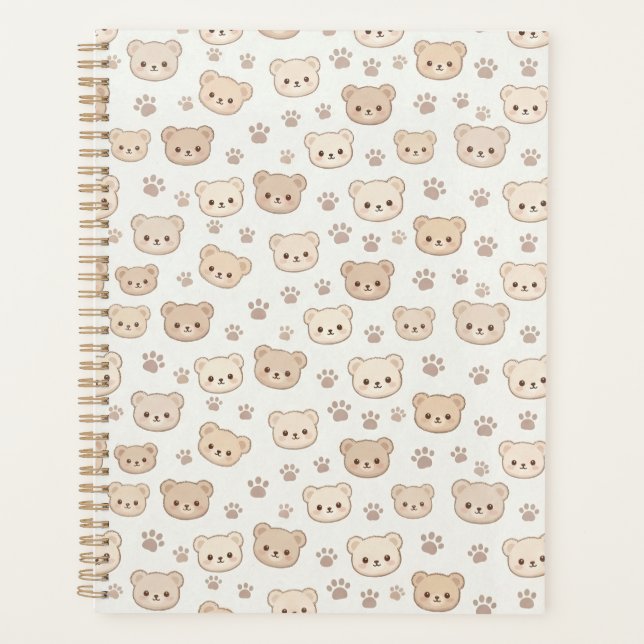 Cute Teddy Bear Pattern Notebook Cover Background Planner (Front)