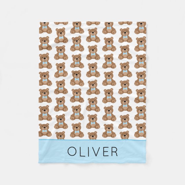 Cute Teddy Bear Pattern Personalized Boy Fleece Blanket (Front)