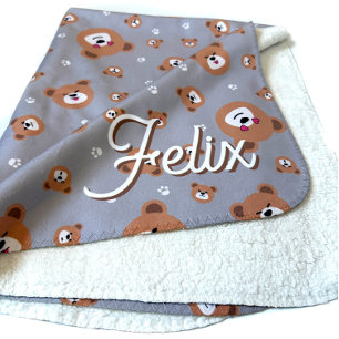 Cute Teddy Bear Pattern Personalized Sherpa Blanket