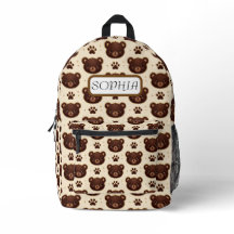 Cute Teddy Bear & Paw Print Pattern Backpack