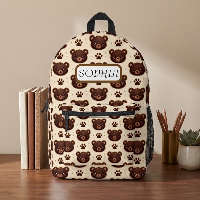 Cute Teddy Bear & Paw Print Pattern Backpack (Creator Uploaded)